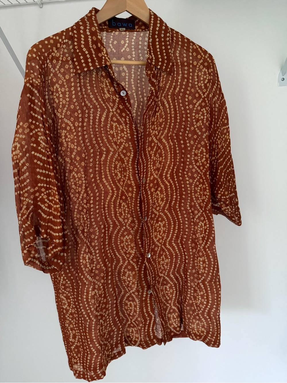 Orange & White Sheer Button-Up men’s Shirt by Alpana Bawa